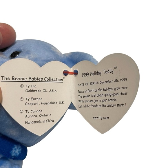 Ty Beanie Baby “1999 Holiday Teddy” – Blue Snowflake Bear with Tags - Picture 9 of 13